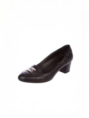 Chanel Quilted Leather Pumps Black 37 block heel